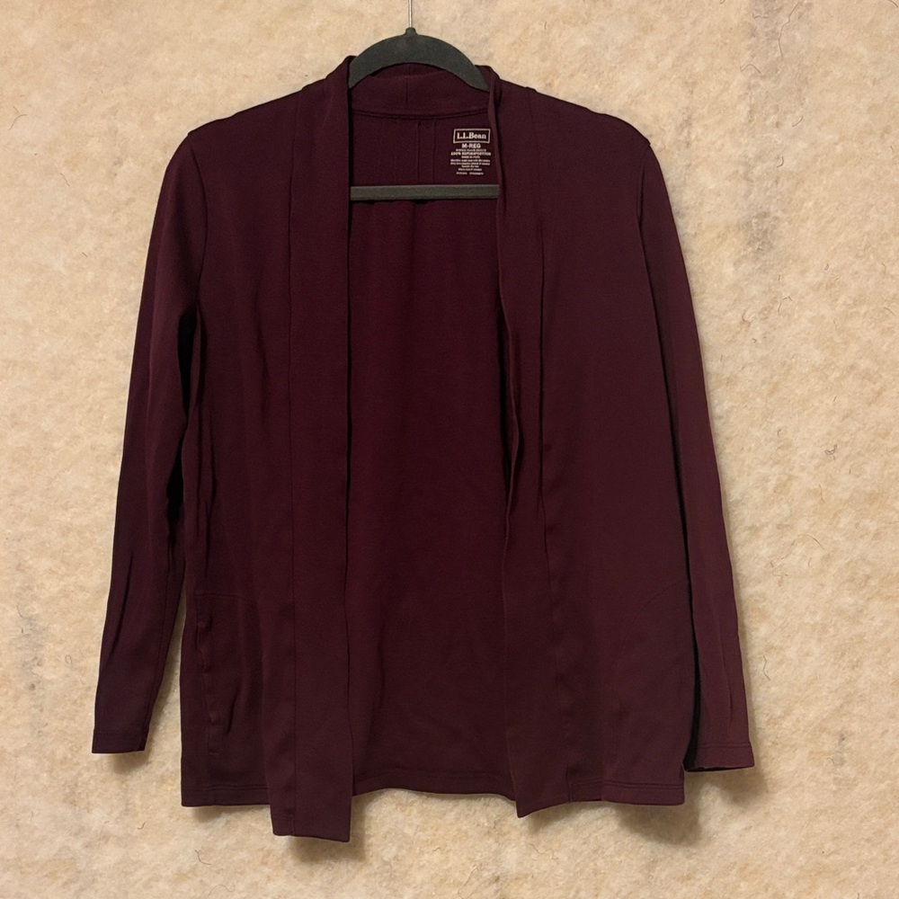 L.L. Bean Women’s Open-Front Cardigan in Deep Burgundy